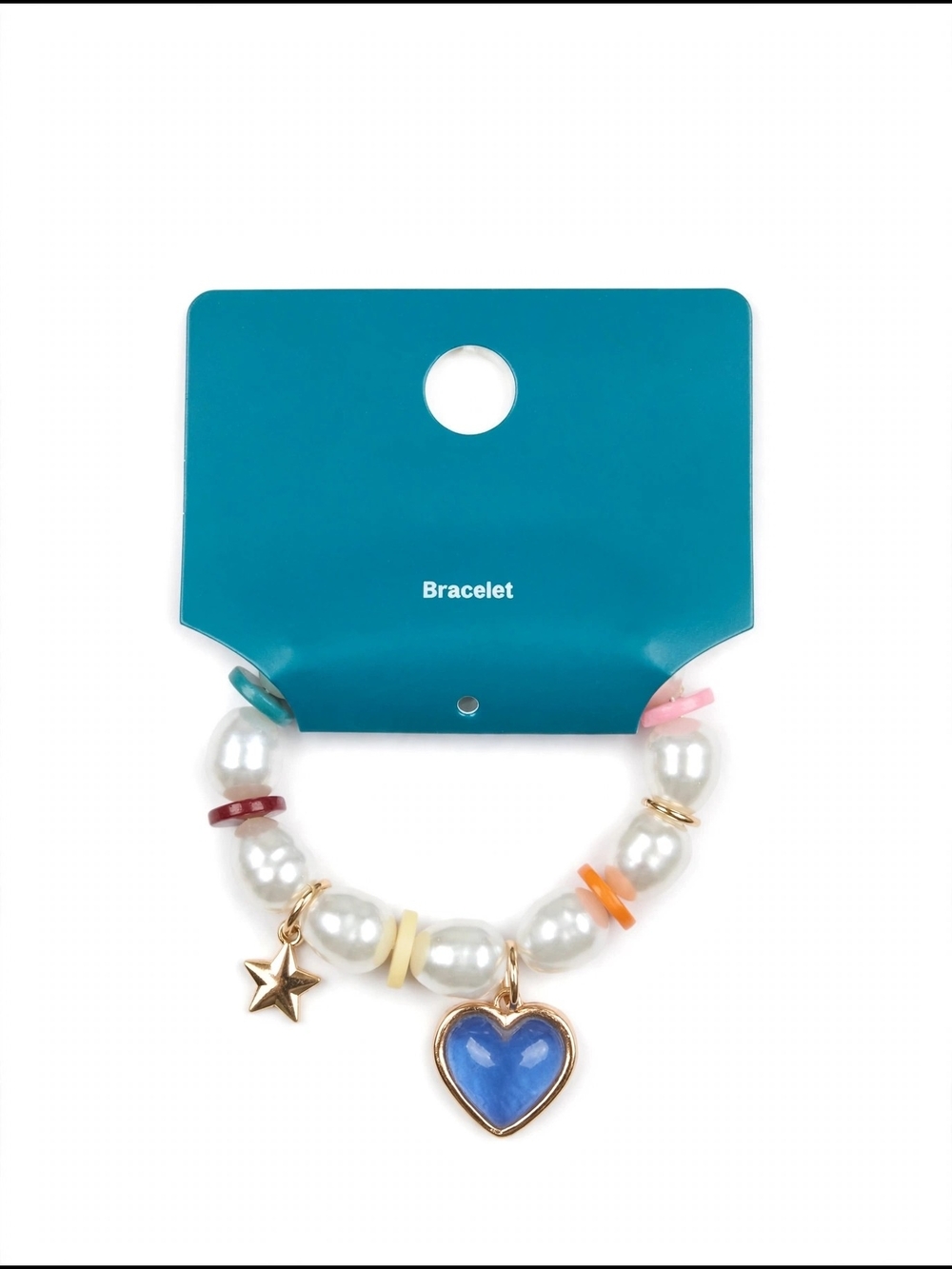 wonder nation Pearl Bead Bracelet with Blue Heart Charm and Multicolor Accents